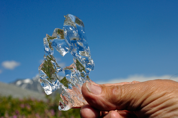 clear piece of glacier ice 